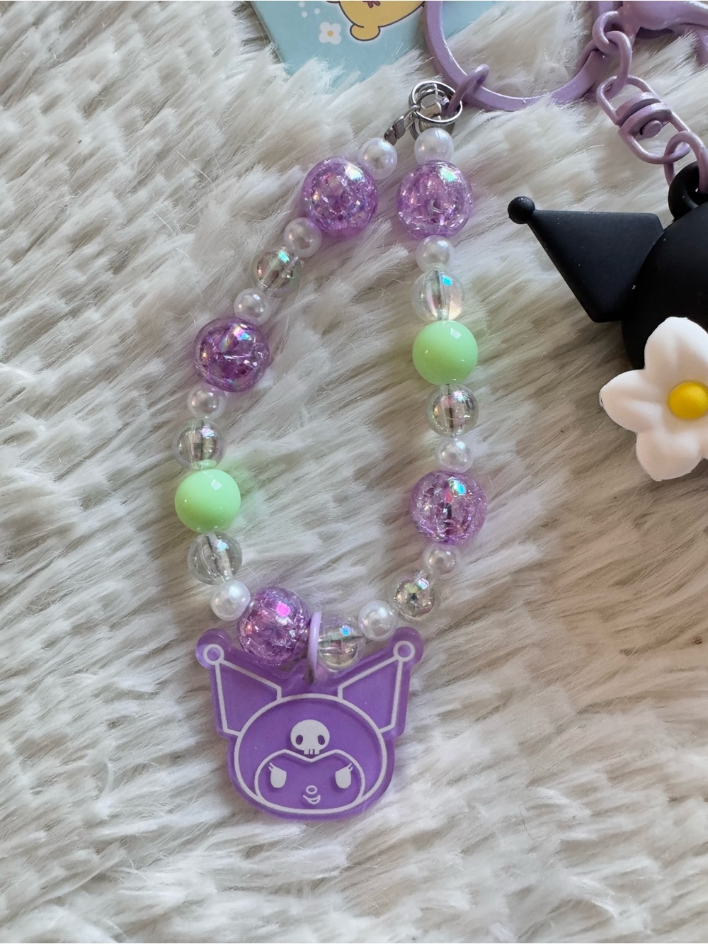 Sanrio licensed Kuromi flower collection Keychain Charm with Beaded Bracelet - Picture 2 of 8